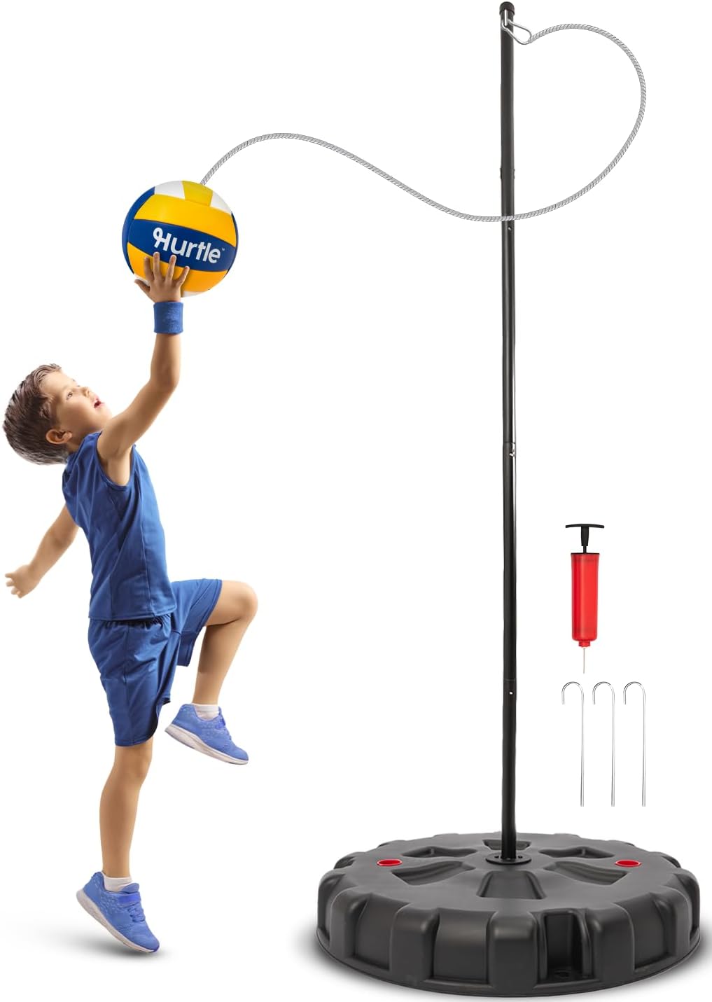 Hurtle Tetherball Ball and Rope Set – Portable Tether Ball with Heavy Duty Base and Adjustable Steel Pole 4-9 ft – Tool-Free Setup for Kids and Adults, Backyard Family Fun Outdoor Game