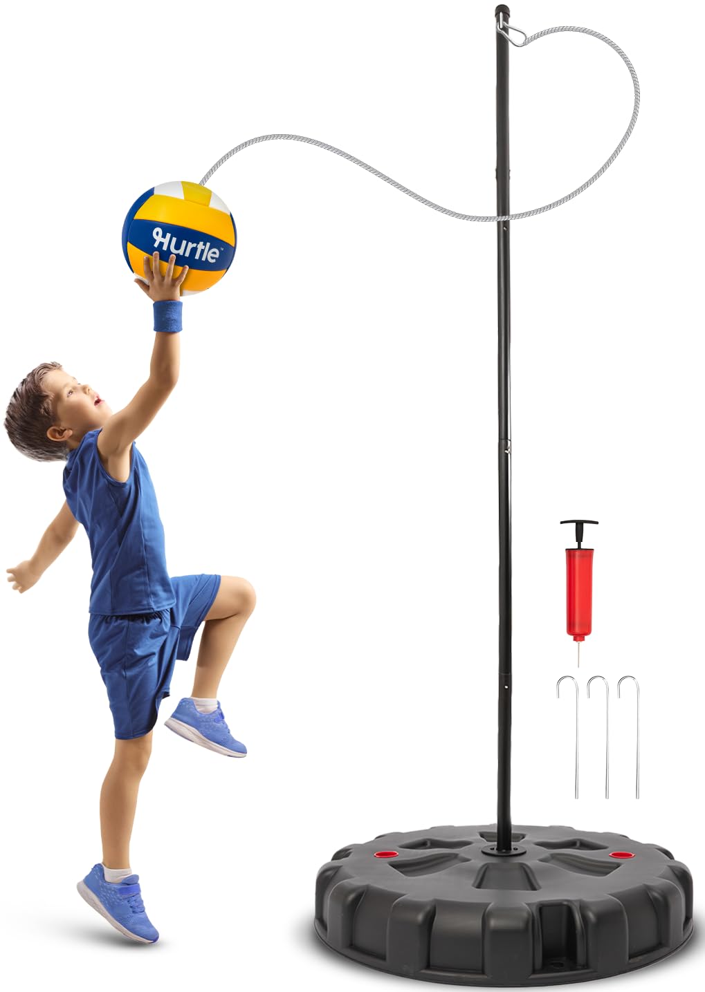Hurtle Jeu de Tetherball Extérieur Réglable 1,2-2,7 m Set Complet Base Lestable Balle Corde Jardin Stable