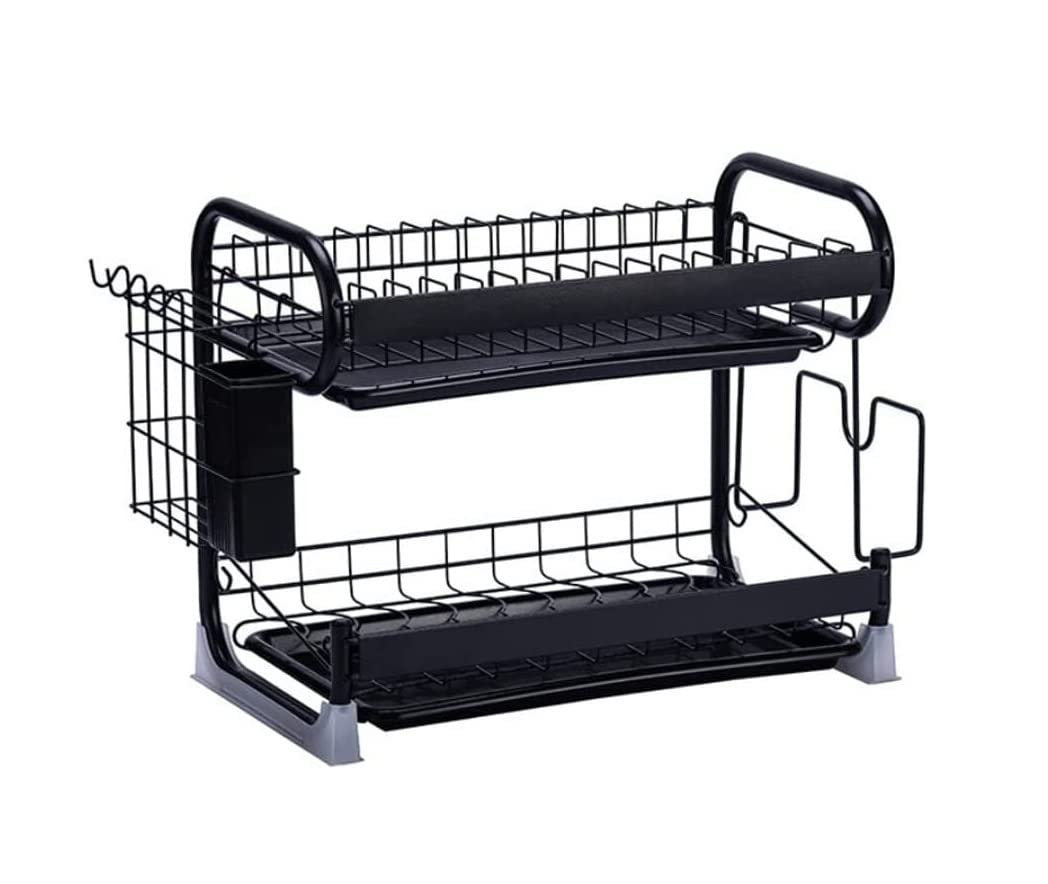 GOOPEEG Dish Drainer,Dish Rack 2 Tier Dish Drying Rack With Water Drain Board Tray For Kitchen Countertop Plates Bowls Storage Easy Dish Organization