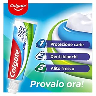 Colgate - Dentifricio Triple Action 12x75ml (Consegna in 48 Ore), Dentifricio Protezione contro la Carie, Denti Bianchi, Alito Fresco, Protezione Smalto, Formula Sbiancante e Rinfrescante