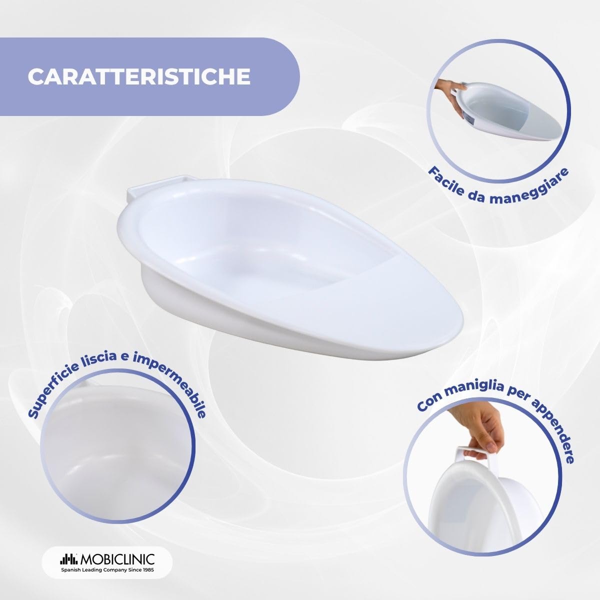 Mobiclinic®, Padella Sanitaria, Igiene Intima, Emorroidi, Post-parto, Anziani, 41x28x10 cm, Capacità 2500 ml, Antiscivolo, Bianco, Seren