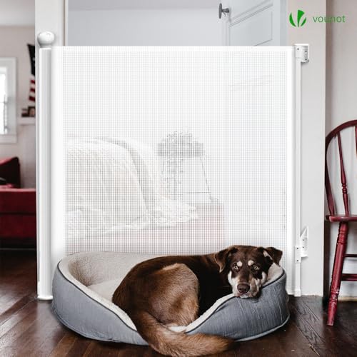 VOUNOT Treppenschutzgitter Türschutzgitter Ausziehbar 0-180CM, Kinderschutzgitter Absperrgitter Baby, Schutzgitter Treppe, Treppenschutzrollo für Kinder, Katzen und Hunde, Weiß
