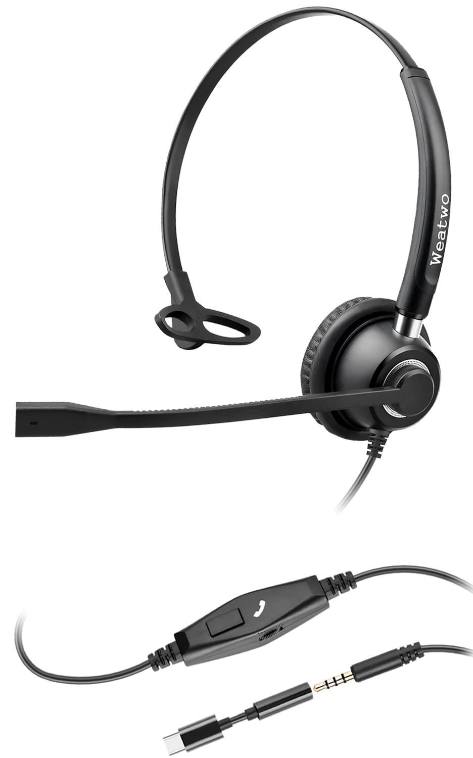 Weatwo 3,5 mm Kopfhörer mit Mikrofon für Laptop, USB-C/3,5 mm Jack 2-in-1 PC Headset, Kabelgebundenes Noise Cancelling Headset für Teams, Skype, Zoom, Call Centers, Home Office, Online Chat