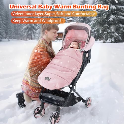 Image of LAT Baby Warm Bunting Bag Universal,Stroller Sleeping Bag Cold Weather,Waterproof Toddler Footmuff (Detachable,Pink)