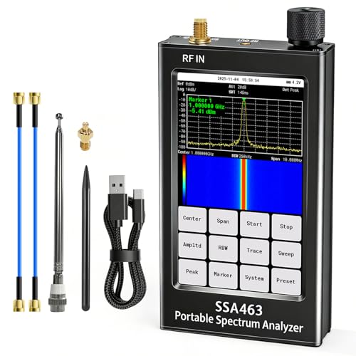 Image of AURSINC Portable Spectrum Analyzer SSA463, 35MHz - 6.3GHz Frequency Analyzer, RF Signal Generator with 4.3 inch Touchscreen, Built-in 30dB Precision Attenuator for RF Testing, Harmonic & Signals Analysis
