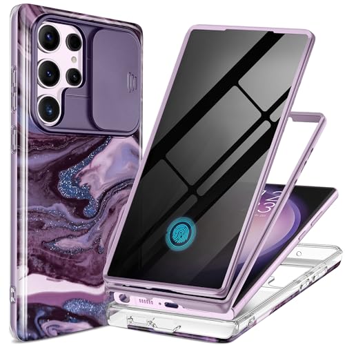 Image of GVIEWIN for Samsung Galaxy S23 Ultra Case, [Slide Camera Cover & Built-in Anti-Spy Privacy Screen Protector] [2 Front Frames] Shockproof Military Grade Marble Phone Case for S23 Ultra 6.8 inch (Quicksand)