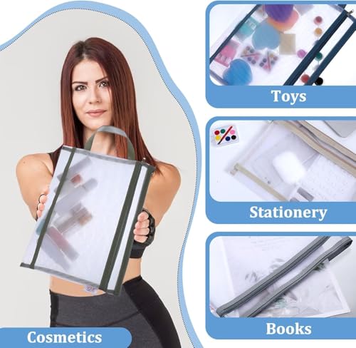 Image of Shuttle Art A4 Waterproof Mesh Zipper Document Pouch Clear PVC File Organizer with Handle Transparent Zip Folder Bag for School Office Travel Pastel Document Holder Stationery Storage Envelope Case
