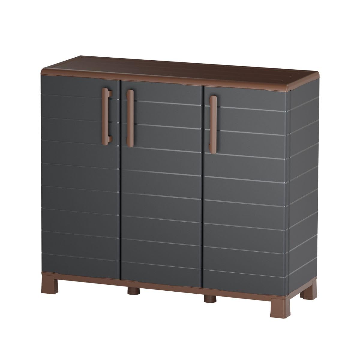 Art Plast - Armario bajo portaobjetos con 3 Puertas y 1 Estante, máximo de 20 kg, Interior y Exterior – Mueble portaobjetos Antracita