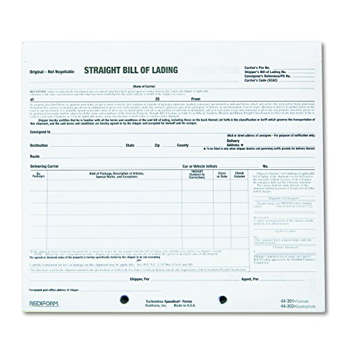 Rediform Bill of Lading, Snap-A-Way, Ruled, 3-Part, Carbonless, 8.5 x 7 Inches, 250