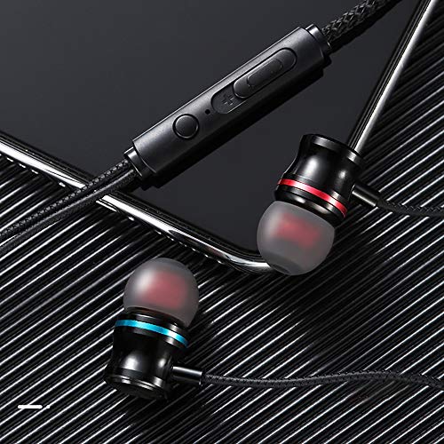 laize Headphones in-Ear Metal Red and Blue Ring Sports Headset with Heavy Bass