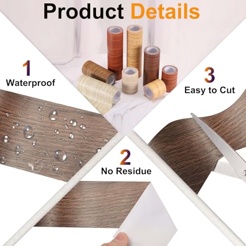 Image of PATIKIL Wood Grain Tape 2 inch x 32 ft, Self-Adhesive Wood Texture Repair Tape Realistic Wooden Effect Patch for Furniture Cabinets Floor Walls, Ebony