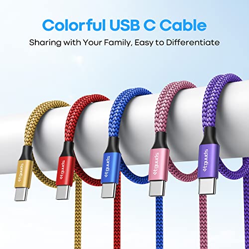 Etguuds Color Usb C Cable 4Ft, 5-Pack Usb To Usb C Charger Cable Fast Charging Usb Type C Cable Braided Cord For Samsung Galaxy S23 S22 S21 S20 S10 S10E S9 A10E, Note 20 10 9, Z Flip Fold 4 3, Moto G #TOP6