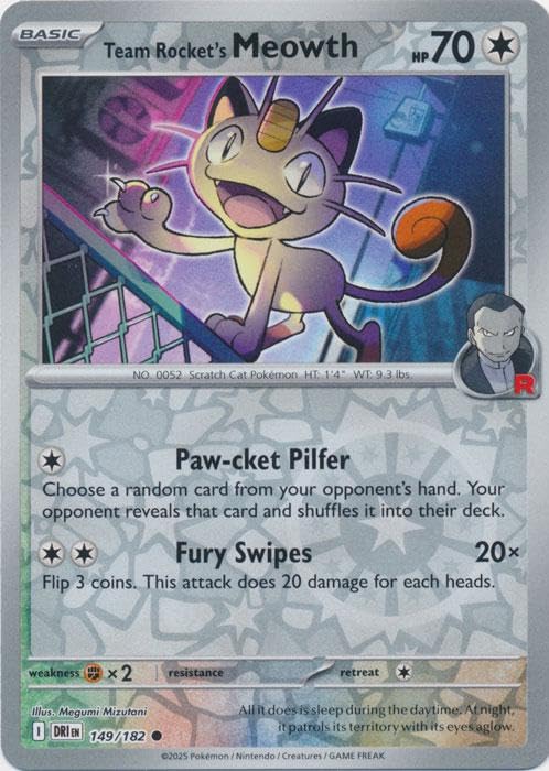 Pokemon - Team Rockets Meowth 149 182 - Destined Rivals - Reverse Foil - Single Card
