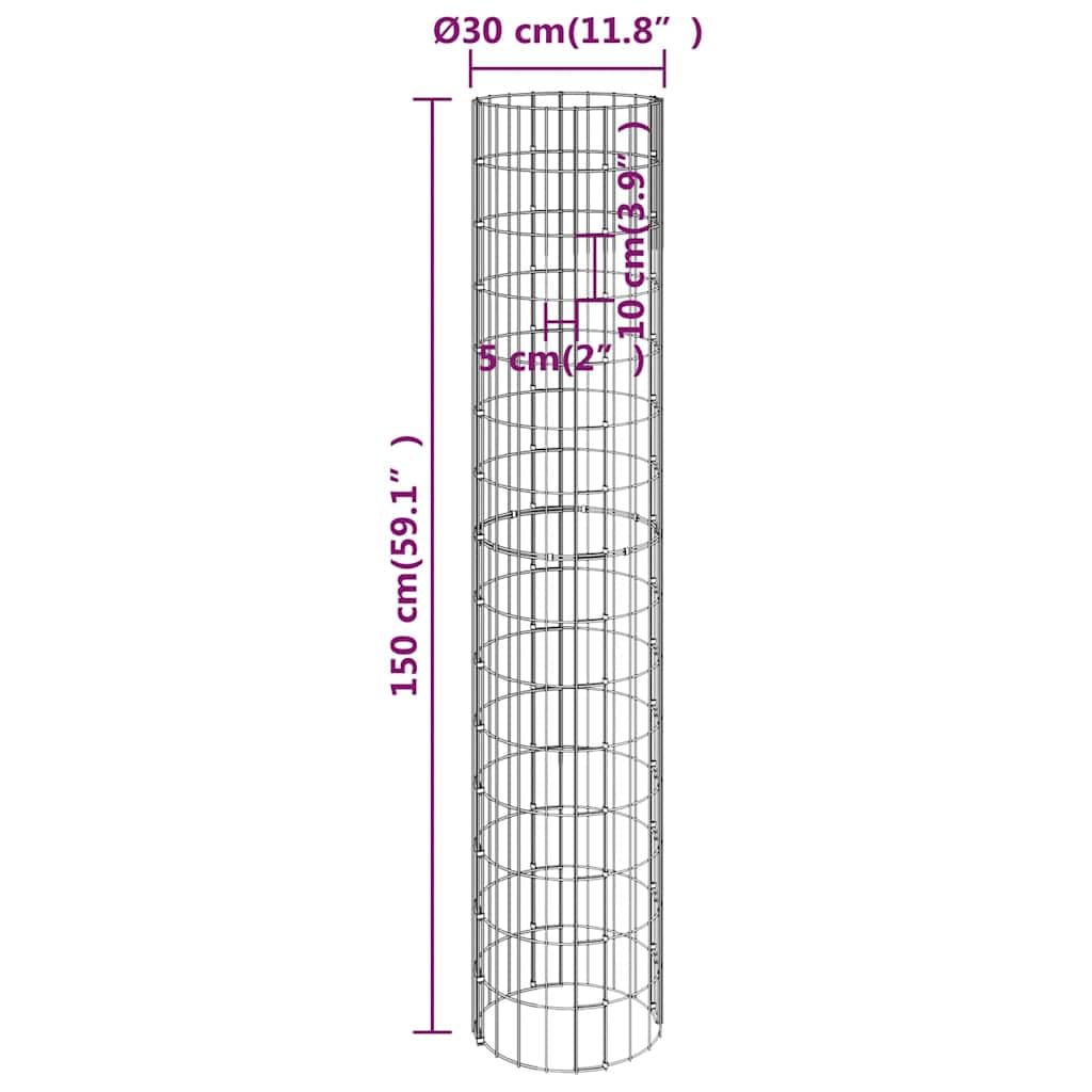 Gabionen-Säule Rund Verzinkter Stahl Ø30x150 cm Maschendraht Zaunelement Sichtschutz Gartenzaun Metall Terrasse Balkon Begrenzung Bausatz