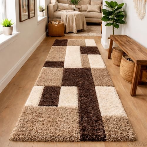 Image of 3D Shaggy Polyester Carpet Rug Runner Area Mats for Bedroom /Living Area /Home with Anti Slip Backing Soft /Fluffy Hight Pile - (3D Coffee B, 2x10 feet)