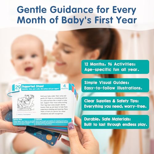 Image of Baby Activity Cards for 0-12 Months - 96 Activities Covering Milestones | Newborn & Infant Essentials Must-Haves for New Moms & First-Time Parents