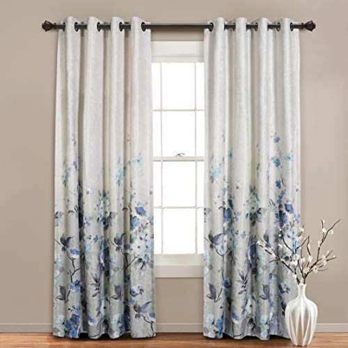 MYSKY HOME Floral Design Print Grommet top Thermal Insulated Faux Linen Room Darkening