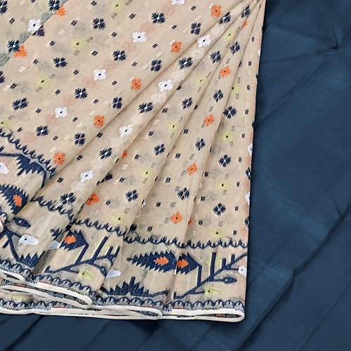 Image of Mayabi Women's Dhakai Jamdani Cotton Silk Saree Traditional Bengali Tant Korat Work, Without Blouse Piece