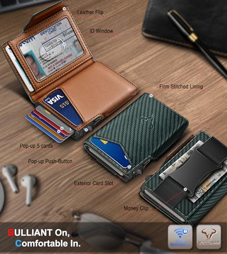 Image of BULLIANT Men Slim Leather Wallet Metal Case Money Clip-Magnetic Closure