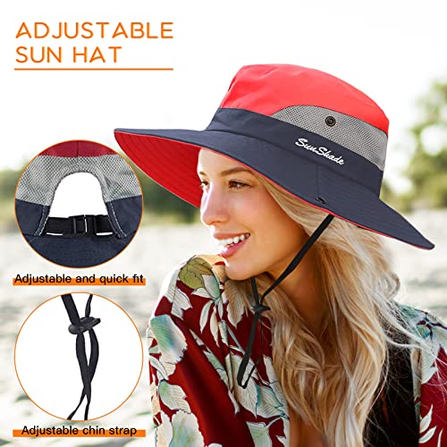 Image of Sun Hats for Women Beach Hat Ponytail Hat Womens Sun Hat with UV Protection Wide Brim