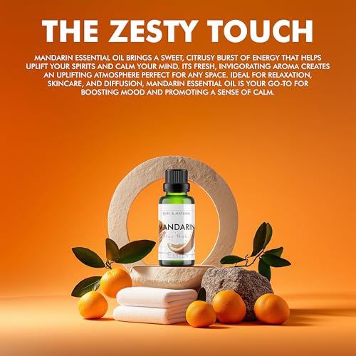 Image of Esslux Mandarin Essential Oil | 100% Pure Natural Oil for Diffuser & Aromatherapy | Ideal for Skin Care, Soap Making, Candles & Perfume | Fresh, Citrusy Scent for a Revitalizing Experience, 60 ML
