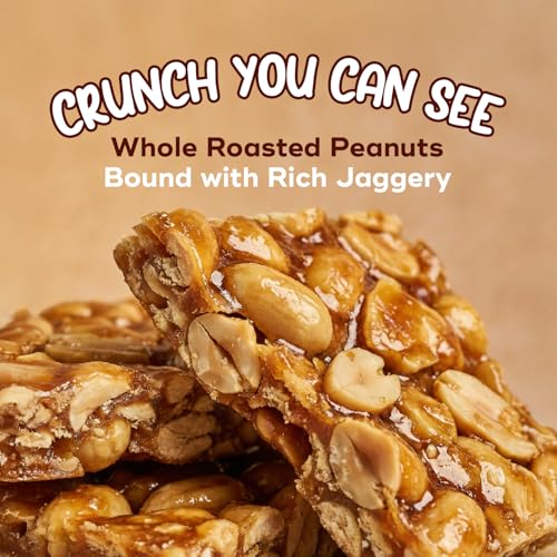 Image of GetKrrackin! Peanut Chikki Bites - 200g Each | Crushed Peanut Gajak Treats with Jaggery | No Added Colors or Preservatives | Crunchy Gazak | Gud Patti | Kadalai Mittai | Indian Sweets & Snacks
