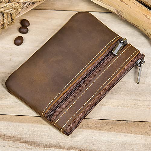 1 Pcs Leather 2 Zipper Coin Purse Wallet With Key Ring, Coin Organizer, Change Holder,Card Case, Leather Zipper Storage Bag for Men3