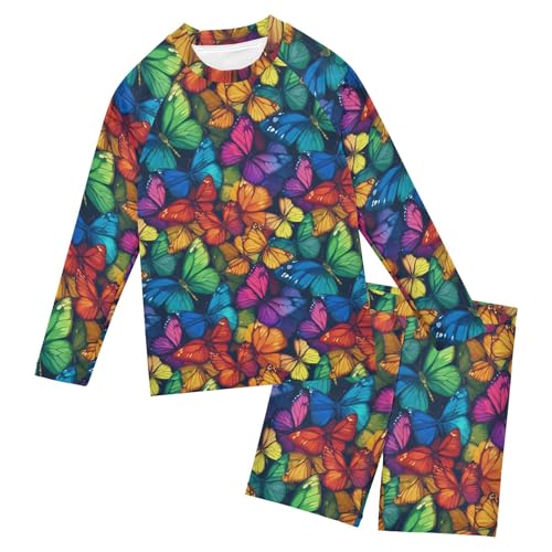 Butterfly Flowers Baby Boys' Toddler Long Sleeved Rashguard Swim Bathing Suit Set B0403971