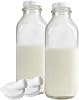 The Dairy Shoppe 1 Ltr. (33.8 oz.) Glass Milk Bottle Vintage Style with Cap & NEW Silicone Pour Spouts! (2 Pack)