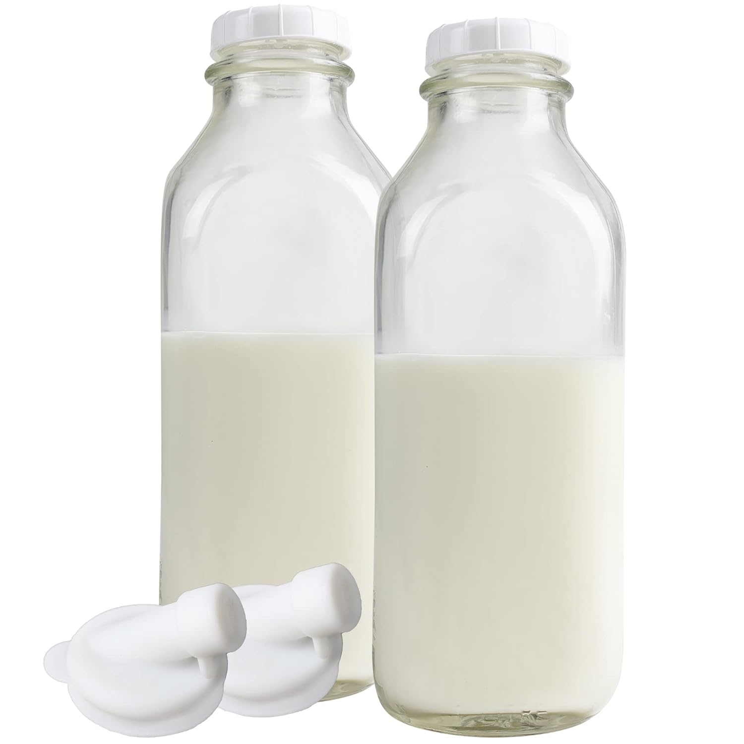 Buy The Dairy Shoppe Heavy Glass Milk Bottles 33.8 Oz Jugs with Extra
