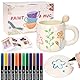 KKSJK Keramik Bemalen Set mit Tassen und Porzellan Pinselstift, Tassen Malset Erwachsene Kinder, DIY Tassen Bemalen Bastelset, Weiße Tassen zum Bemalen mit Henkel, Deckel und Löffel, Spülmaschinenfest