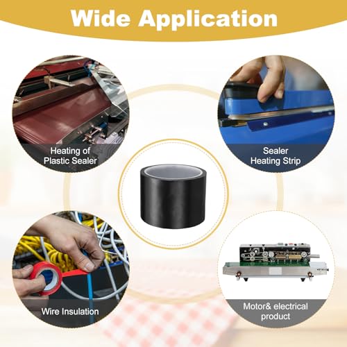 Image of PATIKIL High Temperature PTFE Tape 2-3 /4 Inch x 33 Feet, PTFE Coated Fiberglass Adhesive Tape for Vacuum Sealer Machines Hand-Impulse Sealers Insulation, Black