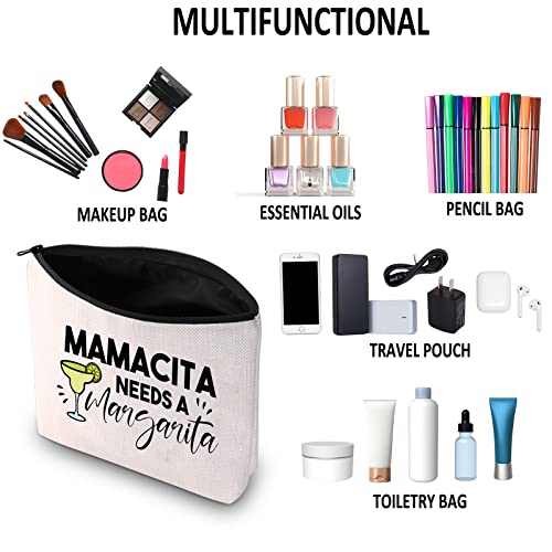 G2Tup Margarita Lover Gift Drinking Gift Mamacita Needs A Margarita Cosmetic Bag And Travel Make Up Pouch Cinco De Mayo Gift (Mamacita Needs A Margarita White Bag) #TOP5
