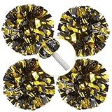 Lovecheer 4PCS Black and Gold Pom Poms Cheerleading Metallic Cheer Pompoms Kids Sports Team Spirits Football Basketball Games Dance Halloween Party Cheering