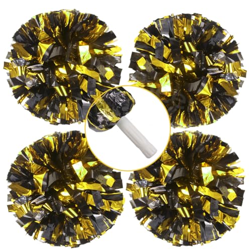 Lovecheer 4PCS Black and Gold Pom Poms Cheerleading Metallic Cheer Pompoms Kids Sports Team Spirits Football Basketball Games Dance Halloween Party Cheering