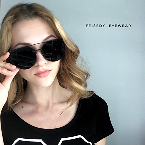 FEISEDY Cat Eye Fashion Metal Frame Mirrored Flat Lenses Women Sunglasses B22063