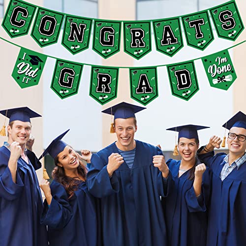 Image of 2026 Green Graduation Banner - No DIY Required Graduation Party Supplies Decorations for College, High School (Green and Black Congrats Grad)