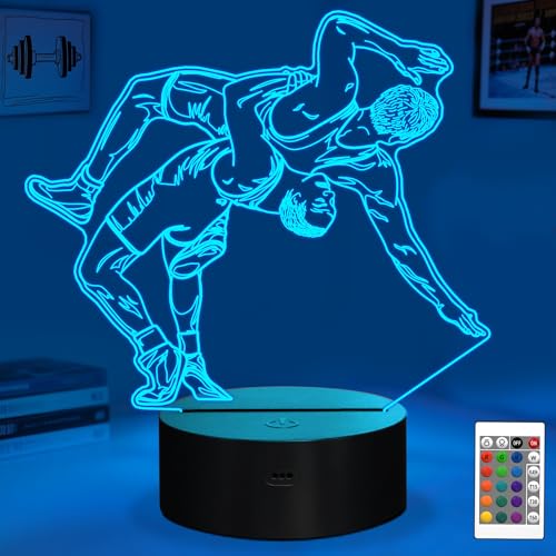 Image of OkiyiD Wrestling Gifts for Men, Wrestling Night Light 3D Illusion Lamp with 16 Colors Remote Control, Gift for Boys Wrestlers Birthday Xmas Decor