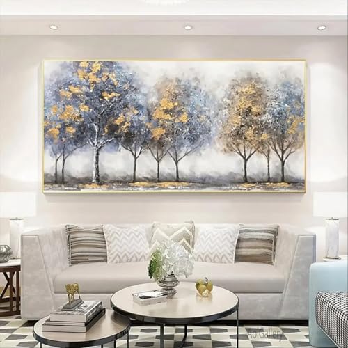Forêt dorée tableau déco pour créer un salon chaleureux et lumineux