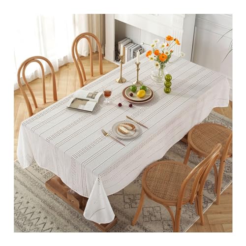 Nappe dentelle ajourée 130x220 en coton lavable et nappe de table naturel - 2