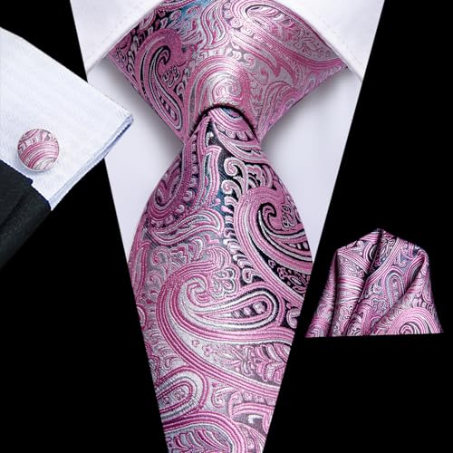 Image of Dubulle Mens Tie and Lapel Pin Paisley Striped Floral Necktie for Men Pocket Square Cufflinks 4PCS Set Wedding Party