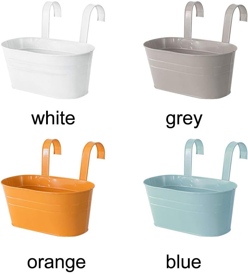 hehsd0 Planter Box Container Garden Ornaments Flower Pots Bucket Balcony Windowsill Double Hook Detachable Bonsai Home Wall Decor Hanging Plants Vase Fence Office(Grey) - Image 3
