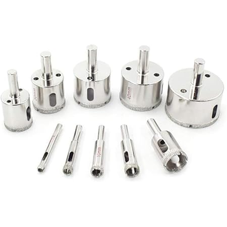 Amazon ダイヤモンドホールソー コアビット ガラス タイル 穴あけ 超硬 ホルソー セット 陶器 硝子 レンガ ライル 木材 大理石 ガラス 穴あけ 切削 工具 ドリルビット 10本 シルバー ホールソー ホールソーアクセサリ