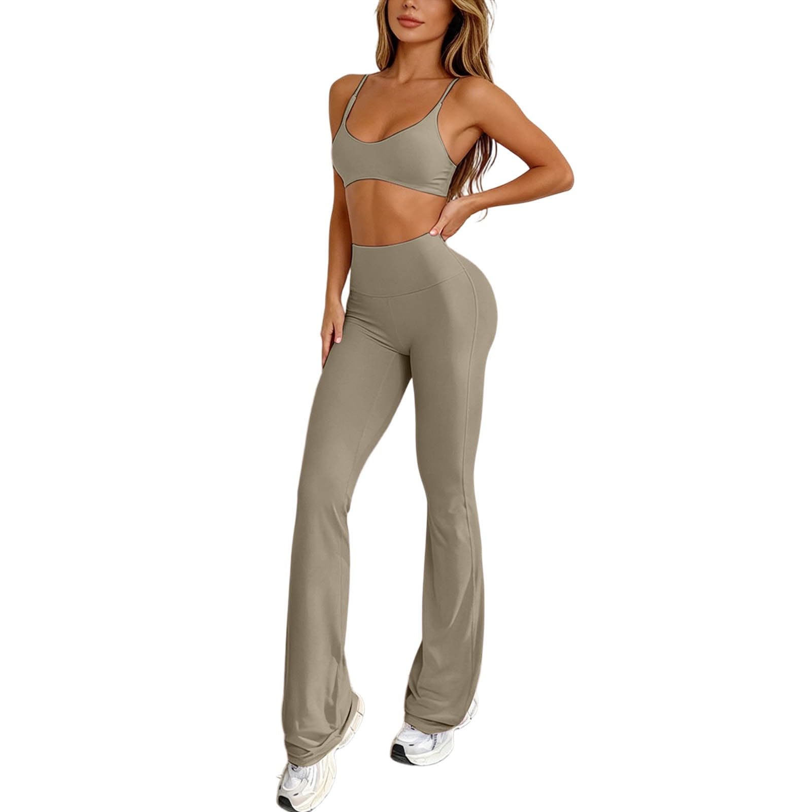 Générique Ensemble de sport deux pièces pour femme : débardeur de yoga, pantalon long, brassière de sport dos nageur