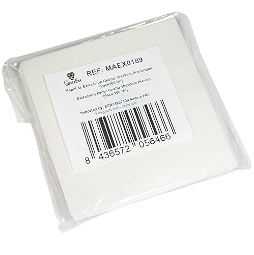 Qnubu Press Extraktionspapier im Blattformat 10 cm x 10 cm und Packung mit 100 Stück, Spezialpapier für Extraktionen, sehr hitze- und druckbeständig, doppelt silikonisiert