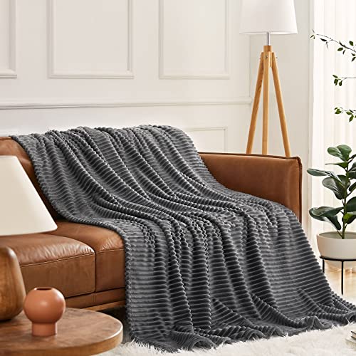 Image of KMUSET Fluffy Blanket Throw - Single-Layer Lightweight & Warm, All-Season Home Decor,Home Decor,Cozy Blankets and Throws,Charcoal Grey, 60 inchx80 inch
