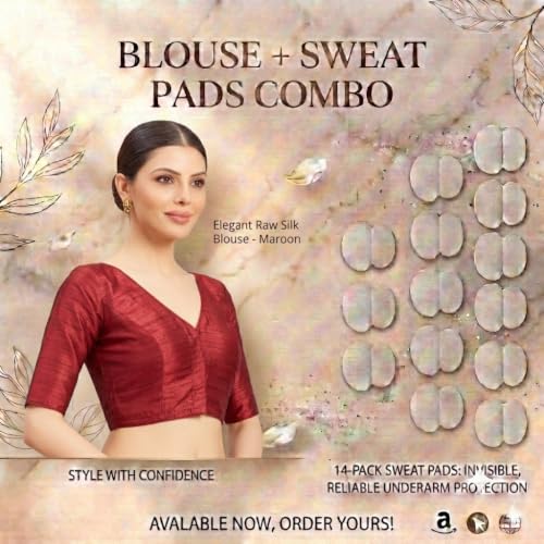Image of Studio Shringaar Women Readymade Raw Silk V Neck Saree Half Sleeve Blouse