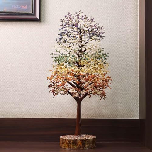 Image of Antique 7 Chakra Crystal Tree of Life 2500 Beads | Seven Chakra Gemstone Bonsai Money Tree for Positive Energy Good Luck | Home Decor Christmas Gift