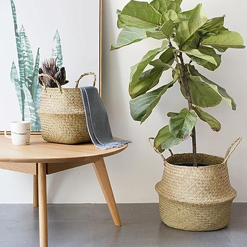Cesto de Palha Natural Vaso Cachepot para Planta Decorativo Organizador Seagrass Vime Rústico Feito