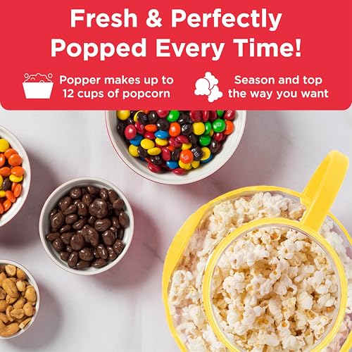 Ecolution Patented Micro-Pop Microwave Popcorn Popper with Temperature Safe Glass, 3-in-1 Lid Measures Kernels and Melts Butter, Made Without BPA, Dishwasher Safe, 3-Quart, Yellow
